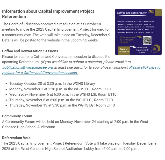 West Genesee Tax Increase Event Schedule